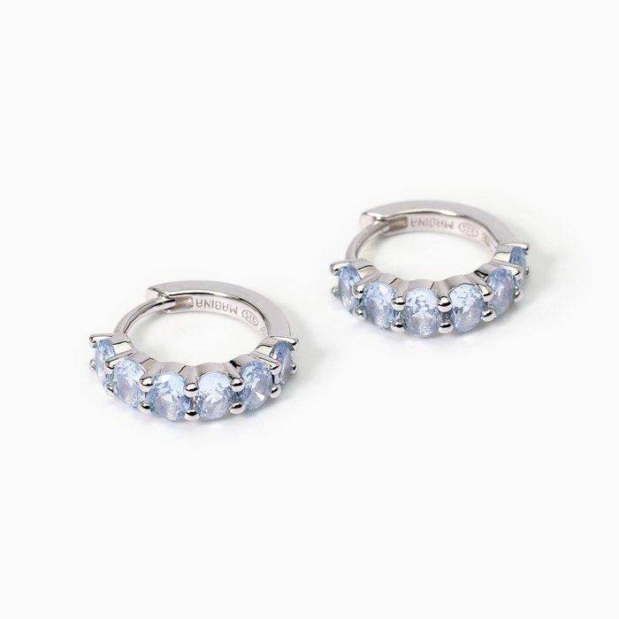 FESTIVAL Synthetic Aquamarine Silver Hoop Earrings