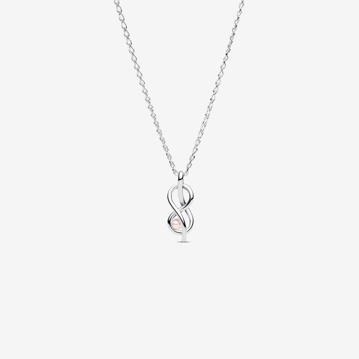 Infinity Bond Necklace with Artificial Pink Pearl