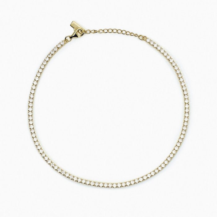 MINI TENNIS Bracelet de cheville en argent plaqué or avec zircone blanche