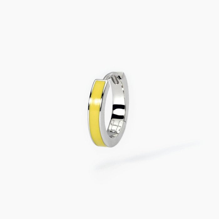 Silver hoop earring with yellow enamel COLOR BLOCK