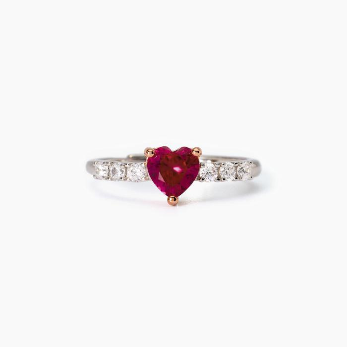 Women's ring with synthetic ruby ​​and zirconia Rouge