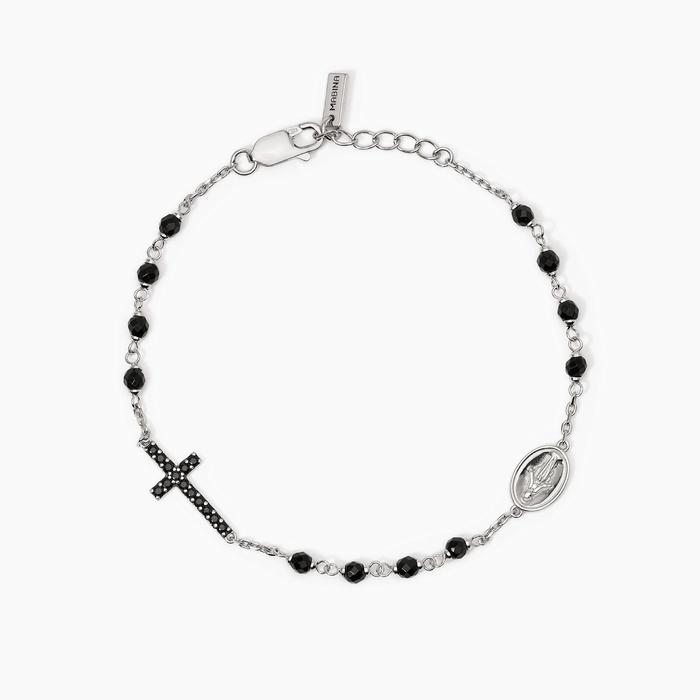 Bracciale uomo in argento con croce e Madonnina Mystical