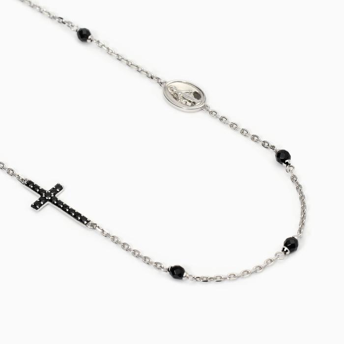 Men's Silver Necklace with Cross and Madonna Mystical
