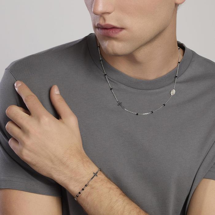 Men's Silver Necklace with Cross and Madonna Mystical