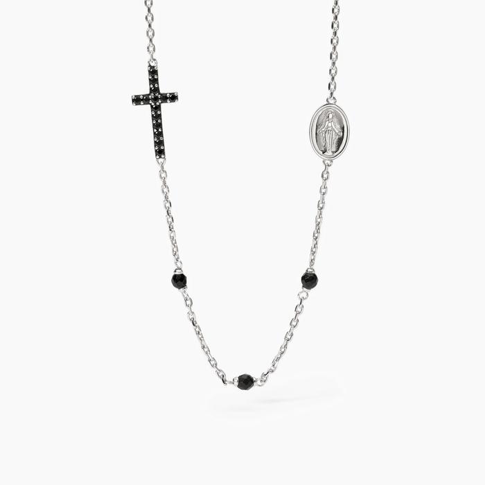 Men's Silver Necklace with Cross and Madonna Mystical