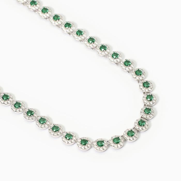 Collier tennis milanaisienne en argent avec émeraudes et zircones