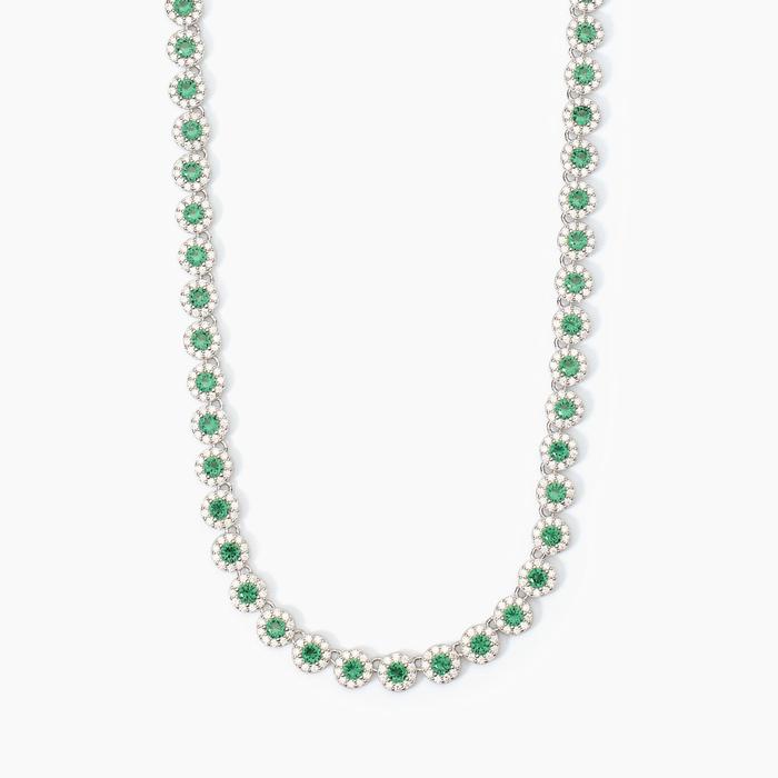 Collier tennis milanaisienne en argent avec émeraudes et zircones