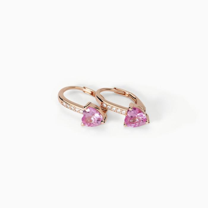 Boucles d'oreilles en argent plaqué or rose avec tourmaline synthétique Rouge