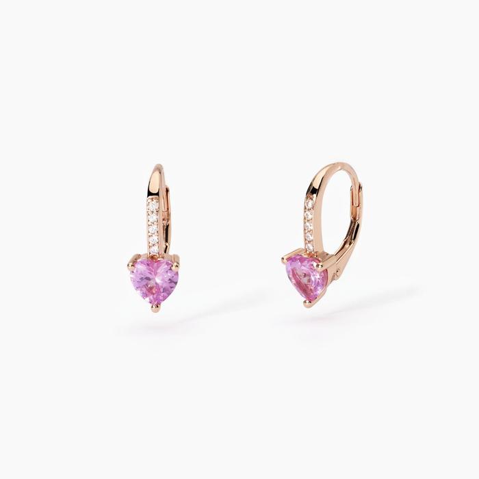 Boucles d'oreilles en argent plaqué or rose avec tourmaline synthétique Rouge