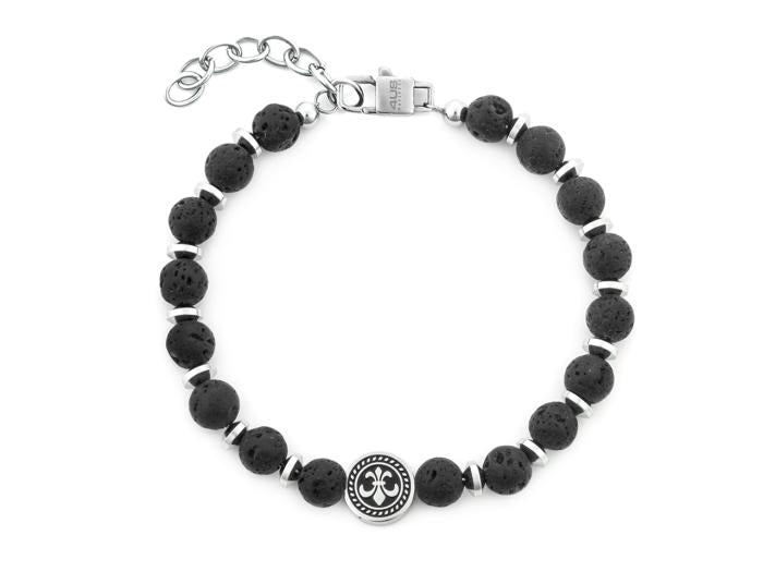 BRACCIALE GIGLIO E PIETRA LAVA NERA