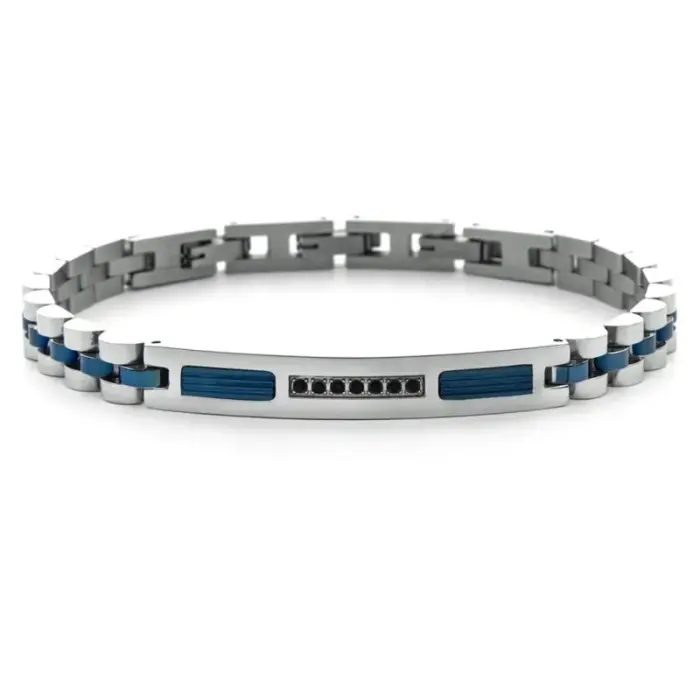 BRACCIALE ACCIAIO E PVD BLU LUCIDO