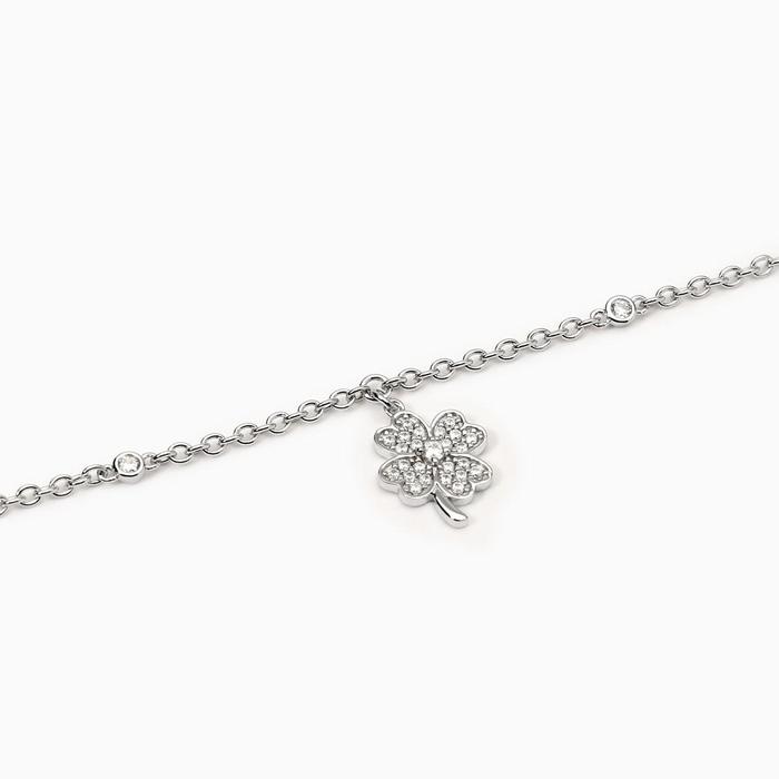 Silver bracelet with chain and four-leaf clover Good Luck