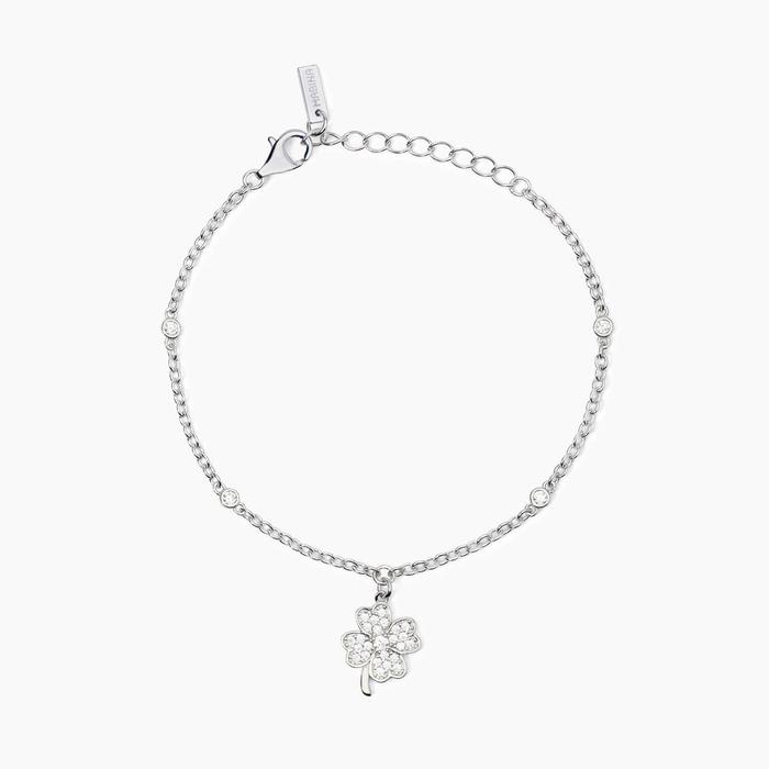 Silver bracelet with chain and four-leaf clover Good Luck