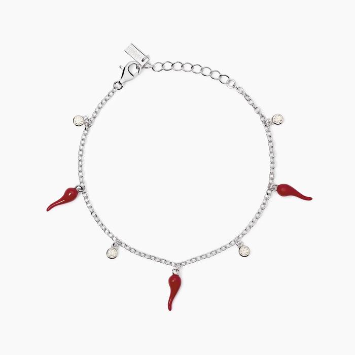 Bracelet en argent avec breloque en forme de corne porte-bonheur