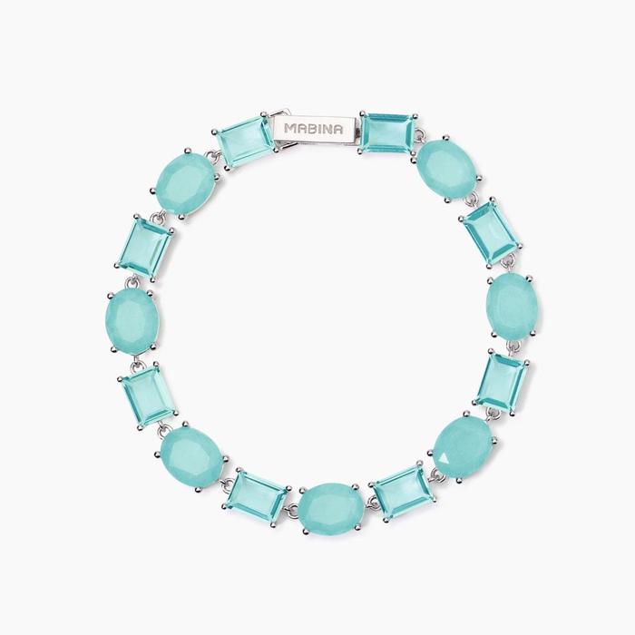 Bracelet en pierre de fusion de verre bleu Santorin