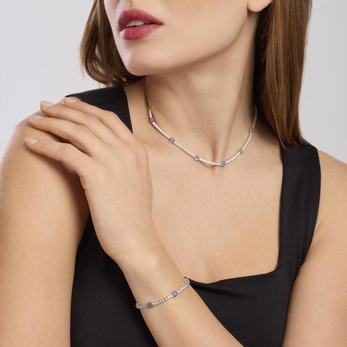 Collier ras du cou tennis avec éléments floraux Fior Fiore