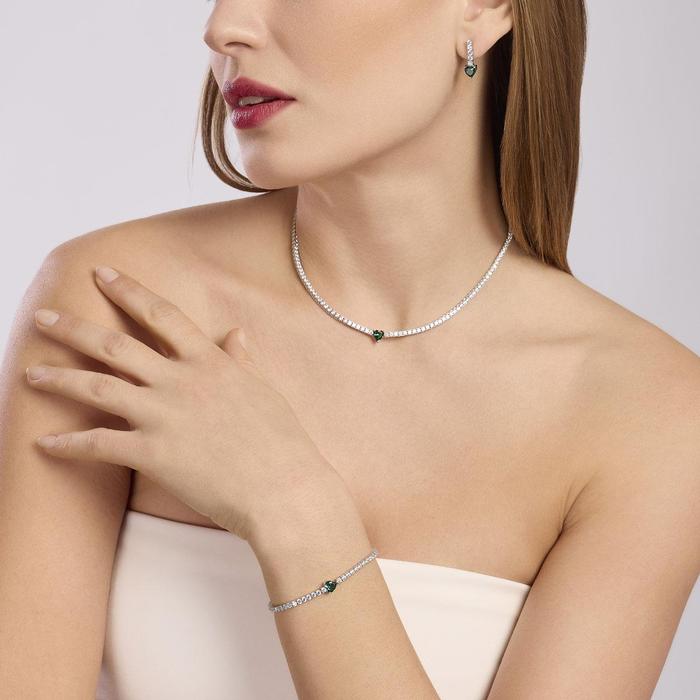 Boucles d'oreilles Tennis Club en émeraude synthétique et zircone