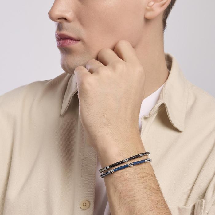 Bracelet homme avec éléments en céramique bleue Pit Stop