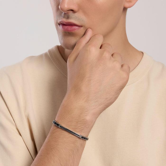 Bracelet homme avec éléments en céramique noire Extérieur