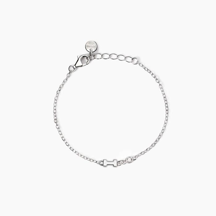 Bracelet pour bébé avec lettre I et diamant cultivé en laboratoire Welcome Baby
