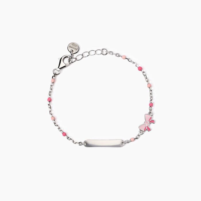 Bracelet with bow and engravable tag Pink Lady-Tag