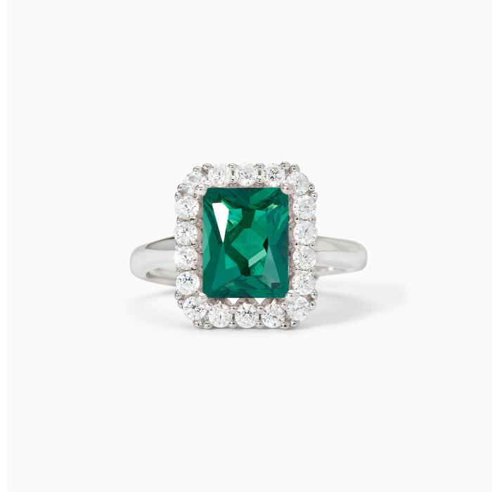 Ring with synthetic emerald and zircons Infinite Desire