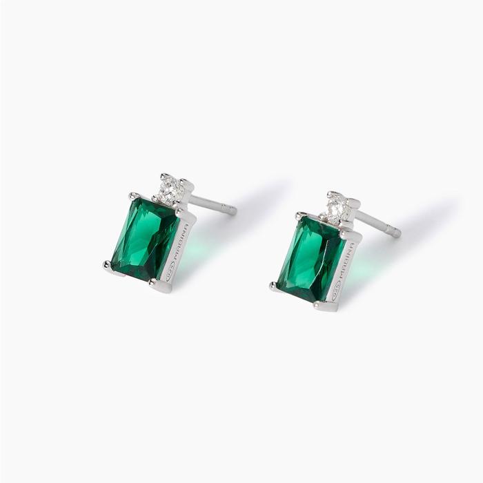 Battito Synthetic Emerald Silver Earrings
