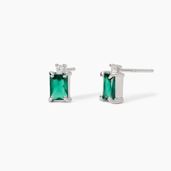 Battito Synthetic Emerald Silver Earrings