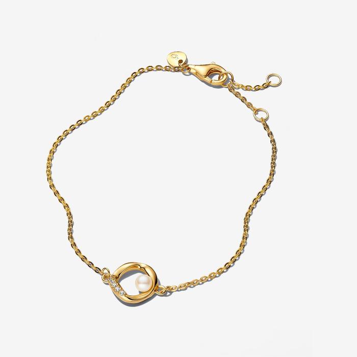 Bracciale Cerchio Linea Sinuosa con Perla d'Acqua Dolce Coltivata e Pavè