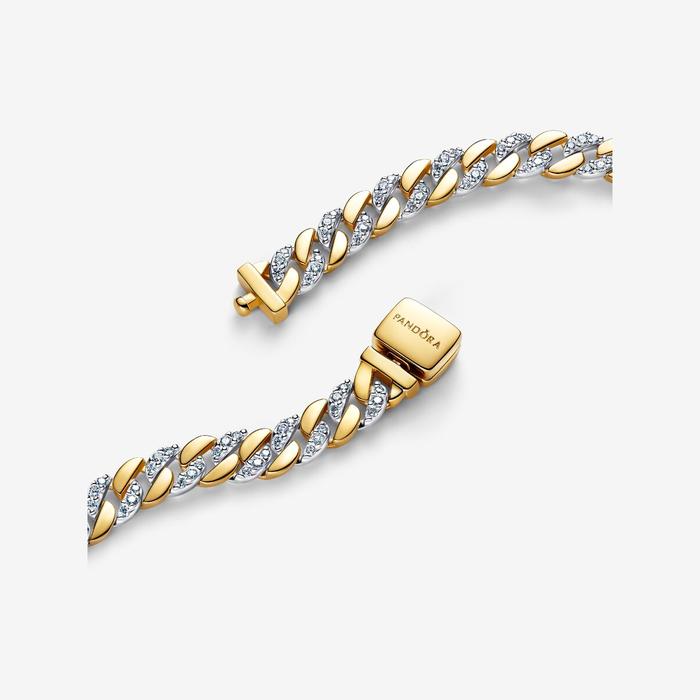 Bracciale Catena Maglia Cubana Bicolore con Pavè