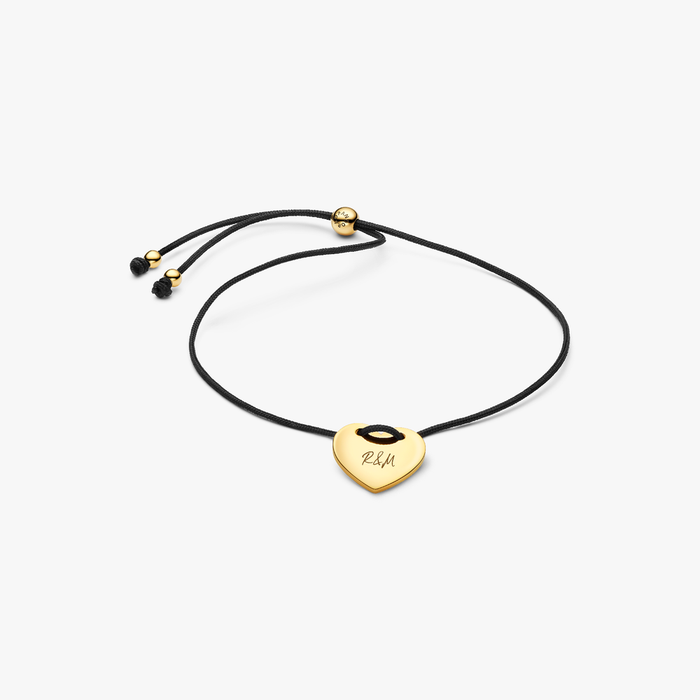 Bracciale Regolabile Cordino Nero con Cuore da incidere