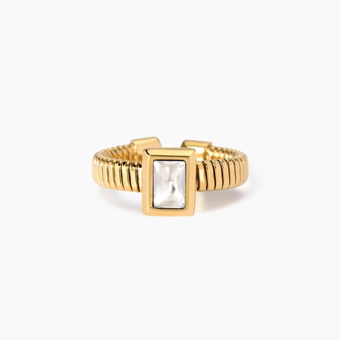 Anello tubogas dorato con zirconi