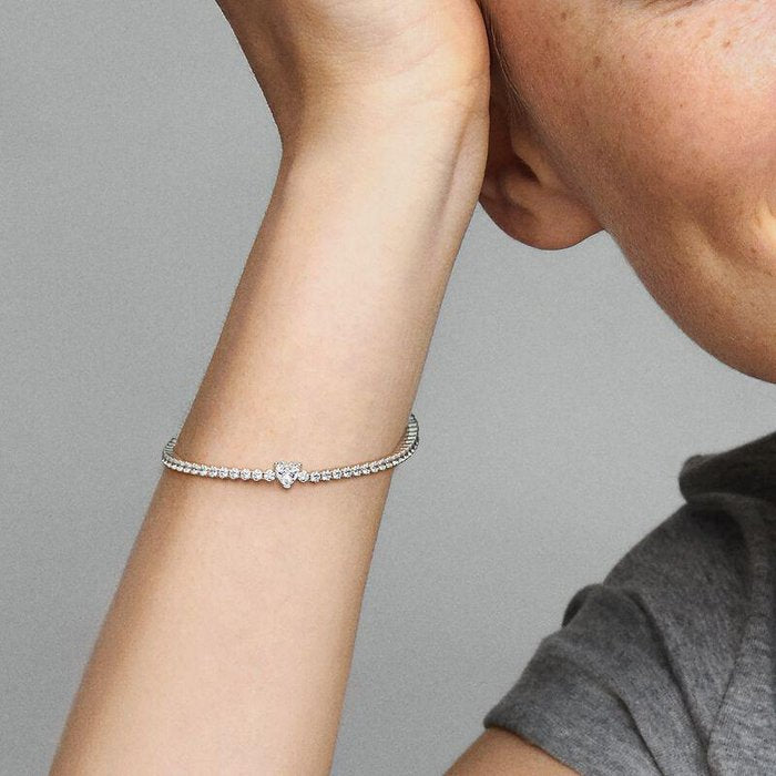 Tennis Bracelet with Embossed Heart