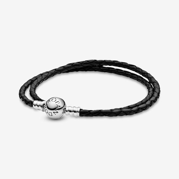 Bracciale in Pelle Nero Doppio