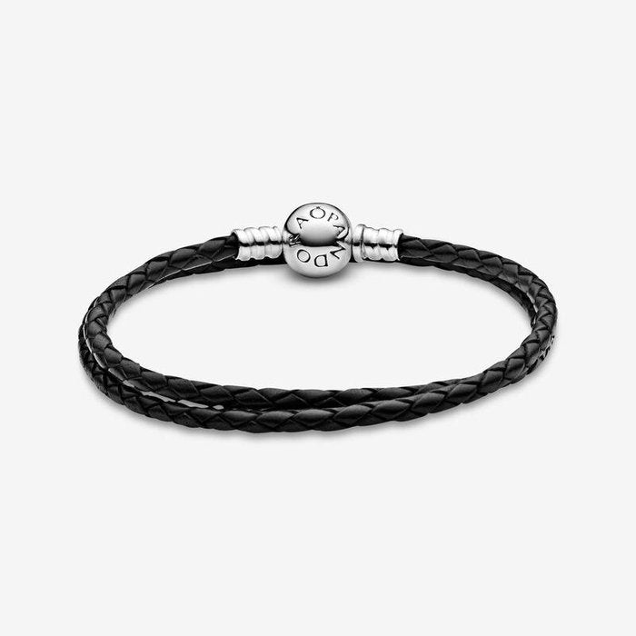 Bracelet double en cuir noir