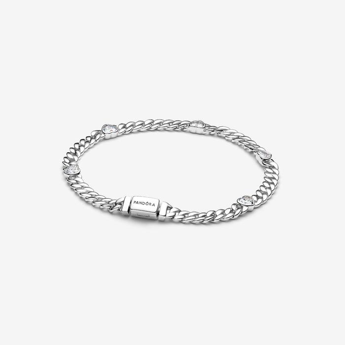 Bracciale Catena Maglia Cubana con Cuori