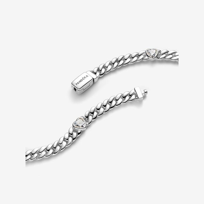 Bracciale Catena Maglia Cubana con Cuori
