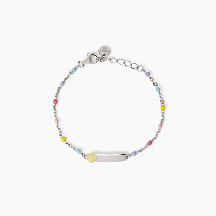 Bracelet multicolore gravable avec étiquette porte-bonheur en forme de trèfle à quatre feuilles