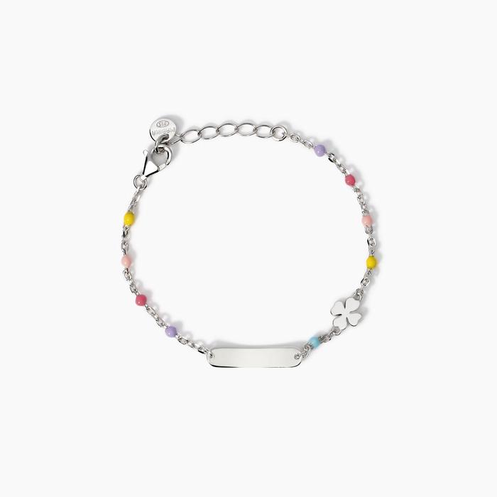 Bracelet with engravable tag and lucky four-leaf clover