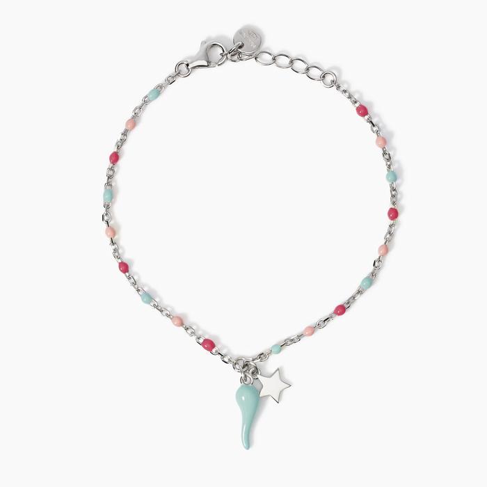 Bracciale multicolor con cornetto azzurro Buena Suerte