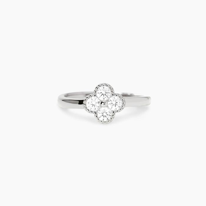 Bague en argent avec fleur de jasmin et zircone