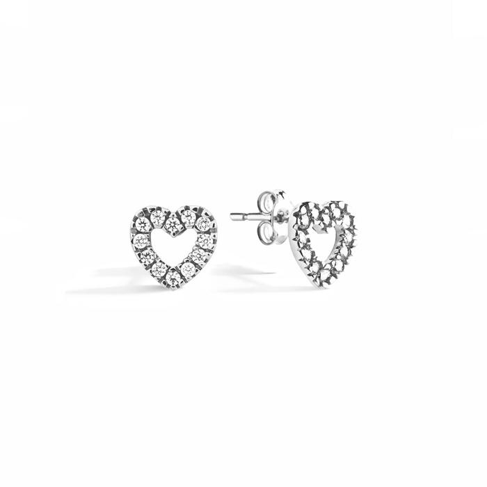Boucles d'oreilles en or véritable avec cœur et zircon