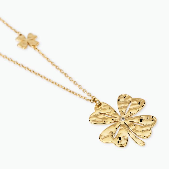 Collana con quadrifoglio dorato e cristallo Style 57