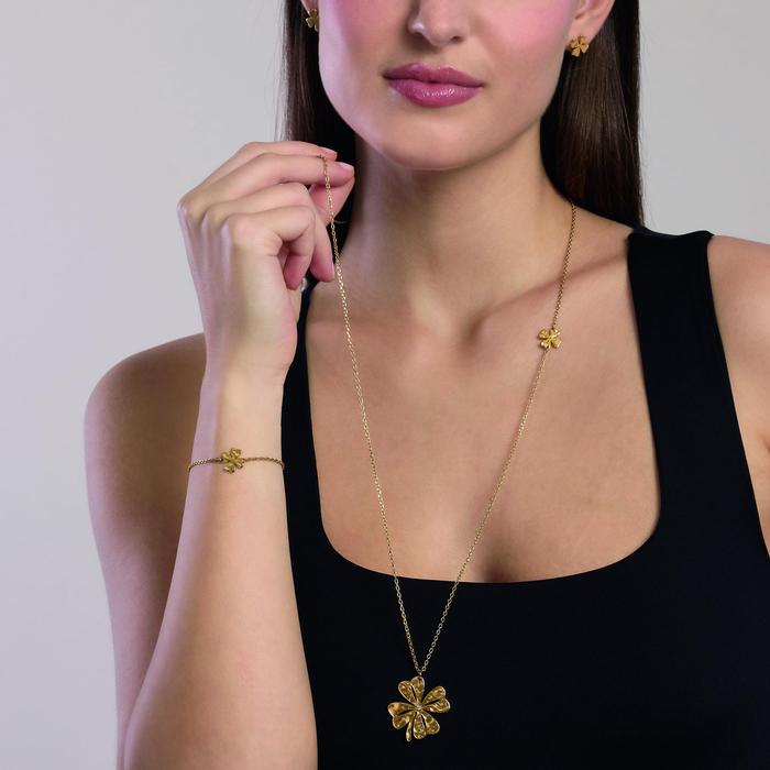 Collana con quadrifoglio dorato e cristallo Style 57