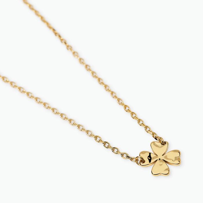 Girocollo con quadrifoglio martellato in acciaio dorato Style 57