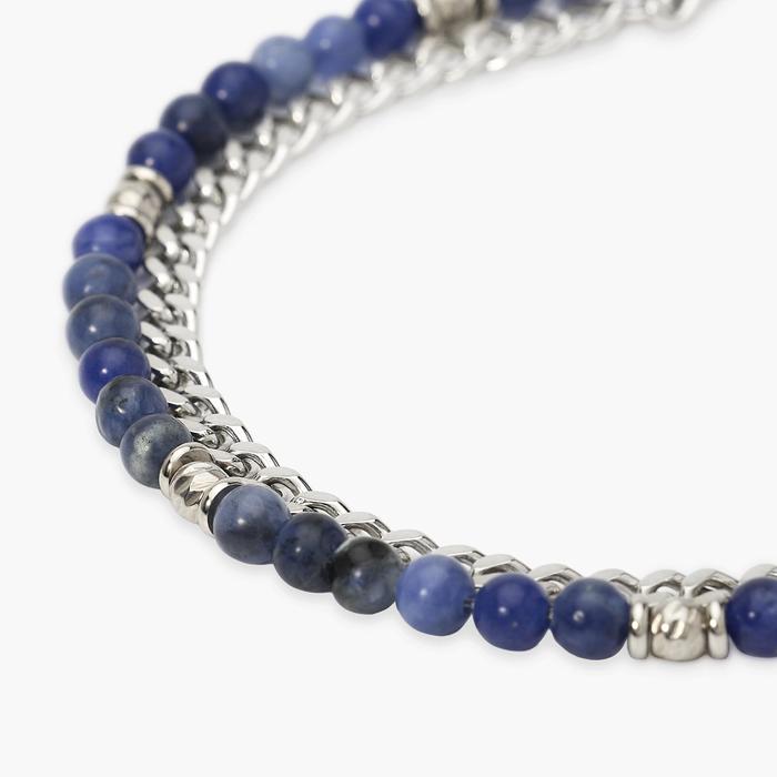 Bracciale uomo con con catena groumette e sfere diamantate e sodalite blu Style  37