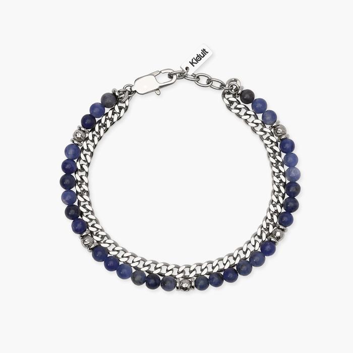 Bracciale uomo con con catena groumette e sfere diamantate e sodalite blu Style  37