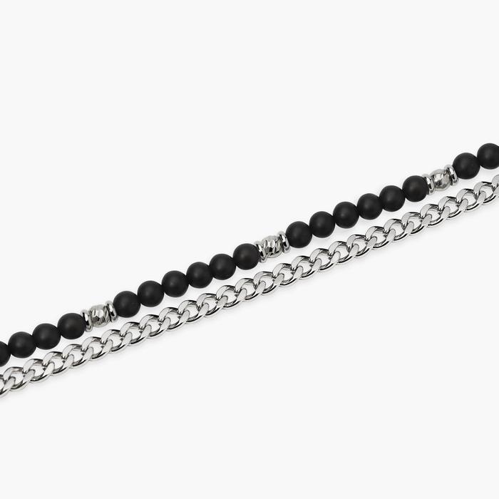 Bracciale uomo con catena groumette e catena con sfere diamantate e agata nera Style  37