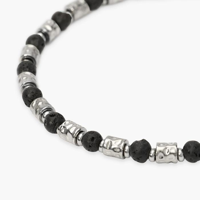 Bracciale uomo acciaio con cubetti martellati e pietra lavica Style  38