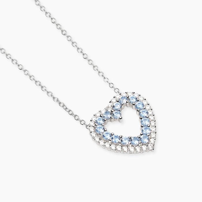 Girocollo con pendente a cuore con acquemarine sintetiche e zirconi REGINA DI CUORI